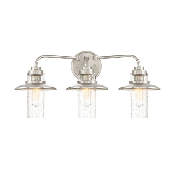Designers Fountain Dover 22in 3-Light Satin Platinum Farmhouse Indoor Vanity Light with Clear Seedy Glass Shades 91503-SP - main